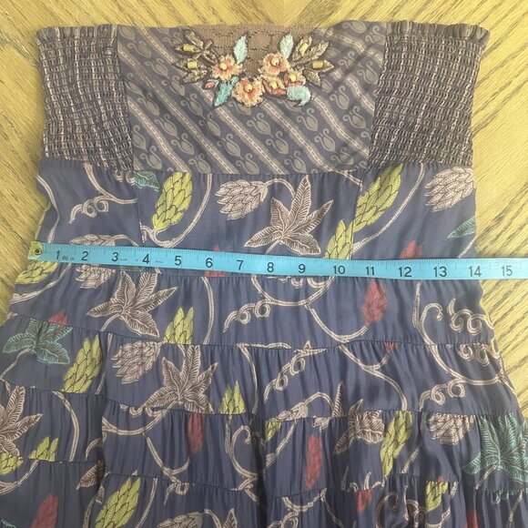 Free People Strapless Dress Ruffle Floral Embroidered Fully Lined Boho Size 6 - Picture 9 of 12